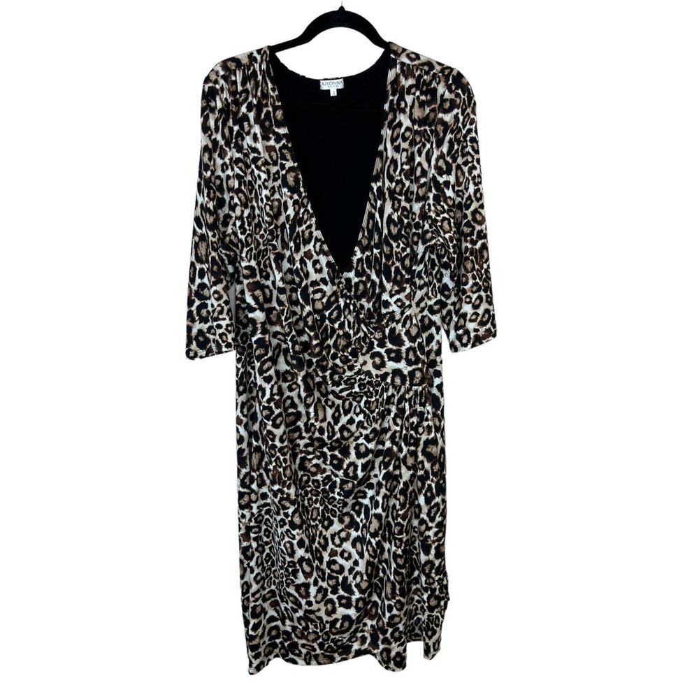 Kiyonna Faux Wrap Leopard Print Dress 18 Ciara Cinch Dress Stretch Vneck Jersey